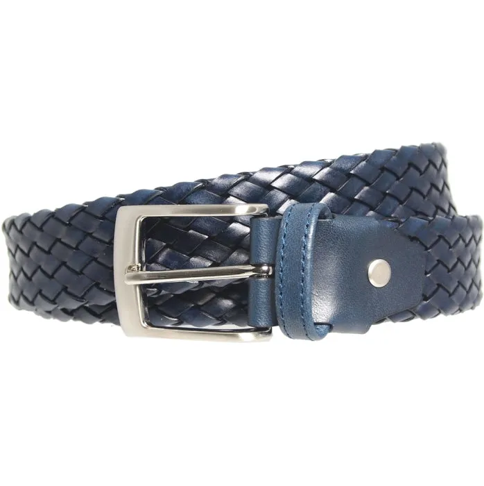 34 mm Weave Leather Belt Navy