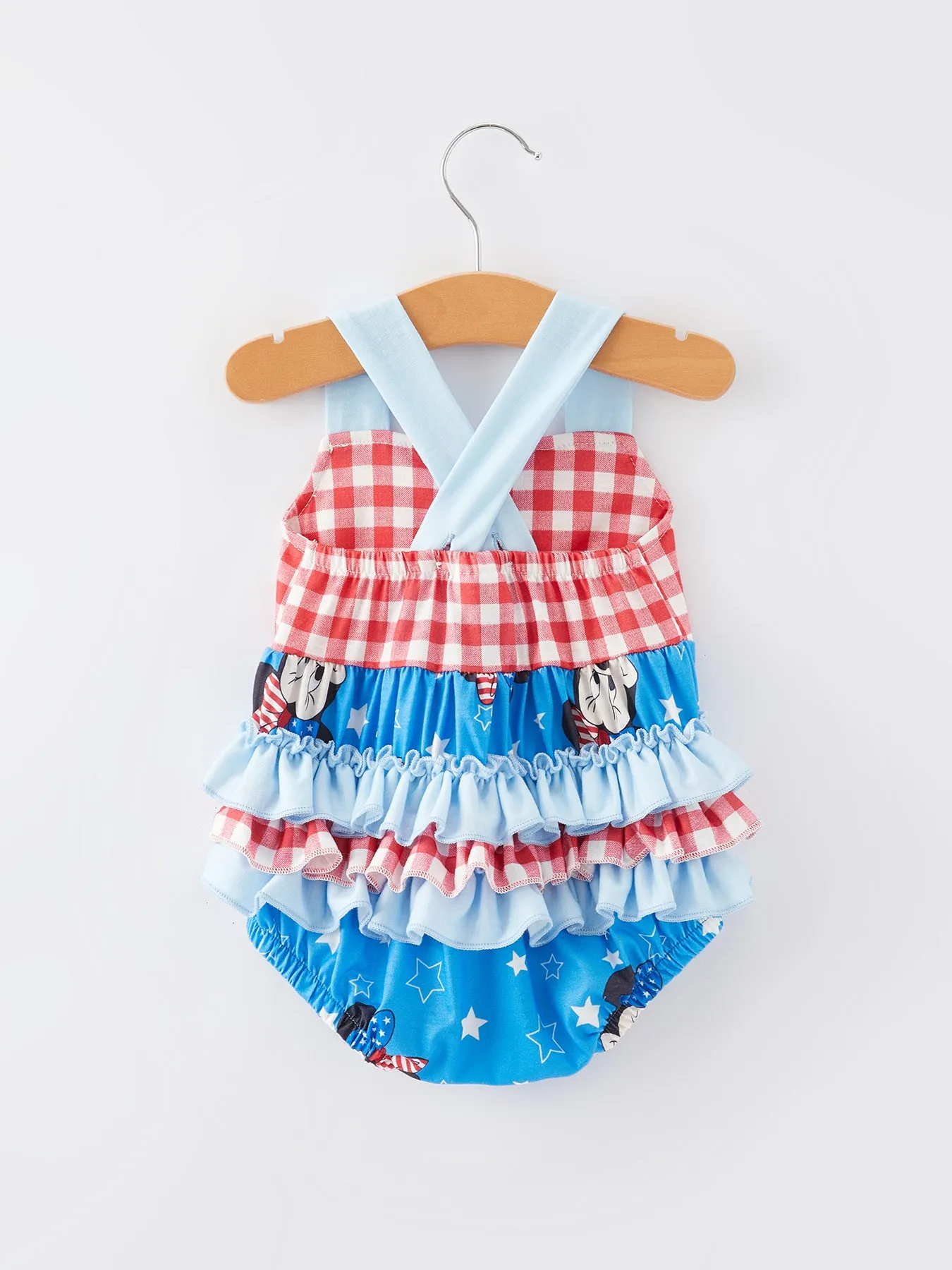 4th of july Cartoon Character Print Plaid Cute Girls Romper