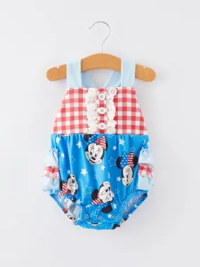 4th of july Cartoon Character Print Plaid Cute Girls Romper