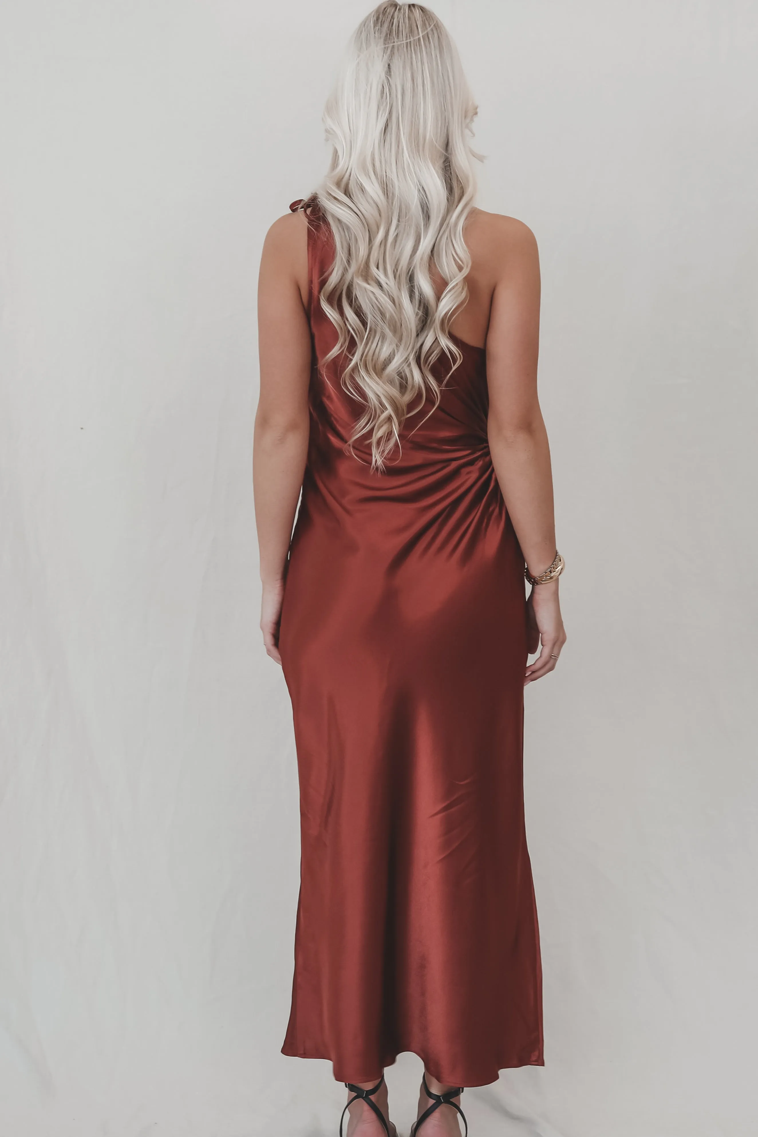 A Special Type Of Night Satin One Shoulder Maxi Dress