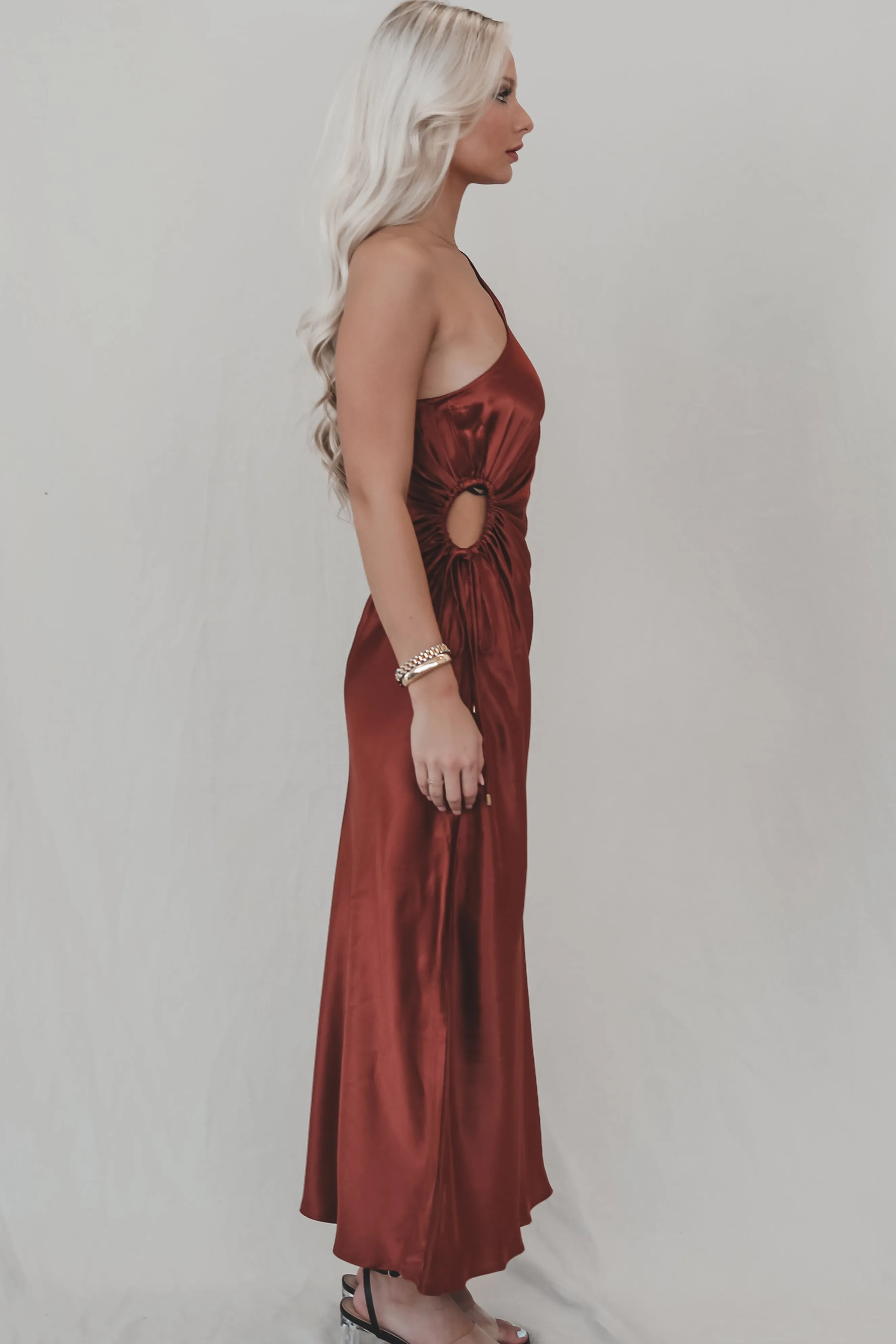 A Special Type Of Night Satin One Shoulder Maxi Dress