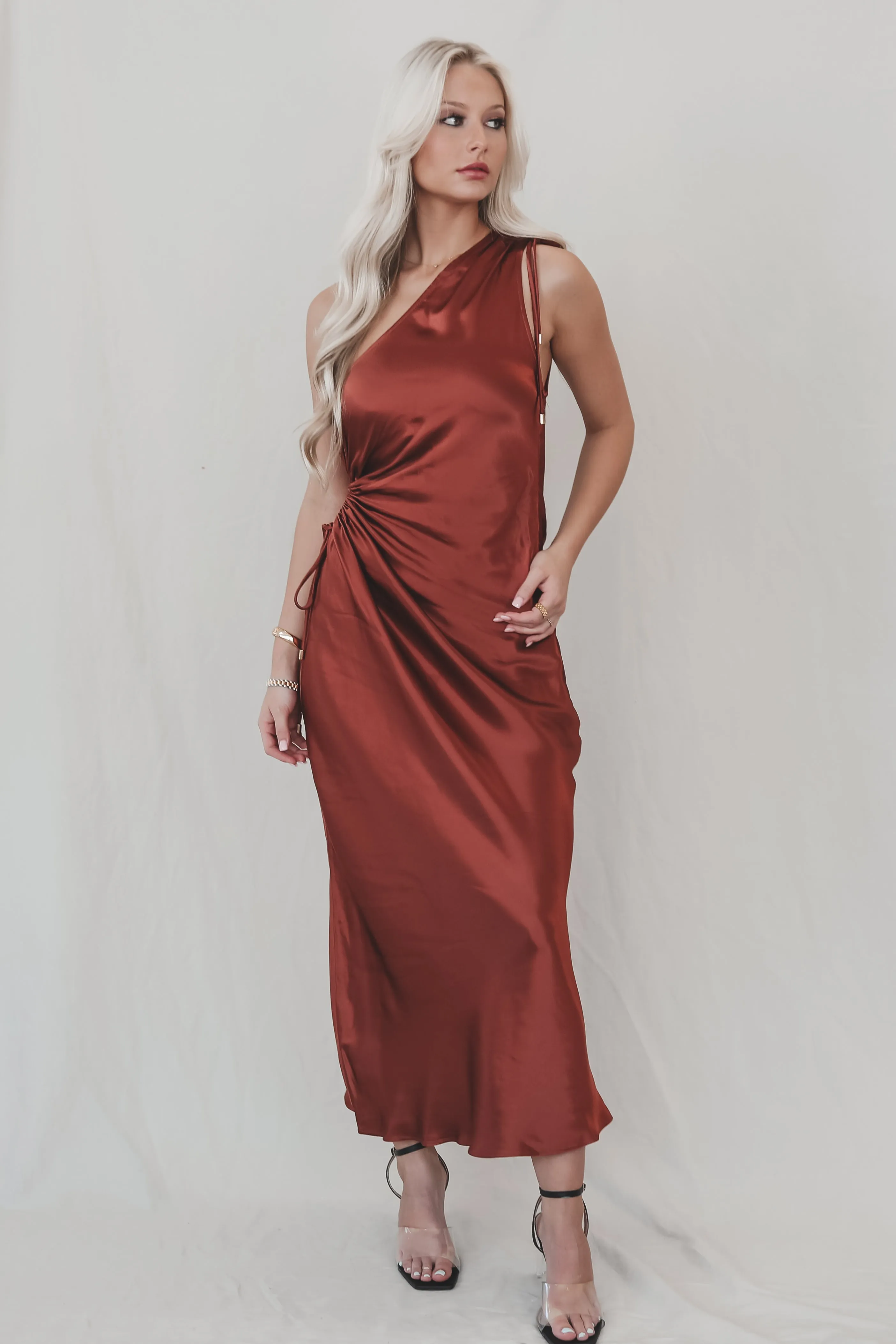 A Special Type Of Night Satin One Shoulder Maxi Dress