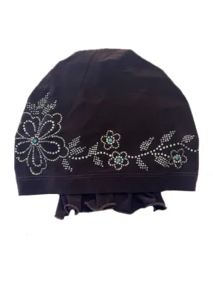 ABBEY-RS-685#The Abbey Cap Brown w/Crystal Island Flower