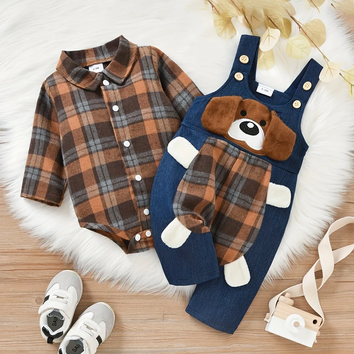 Adorable Plaid Romper and Overalls Set for Baby Boys