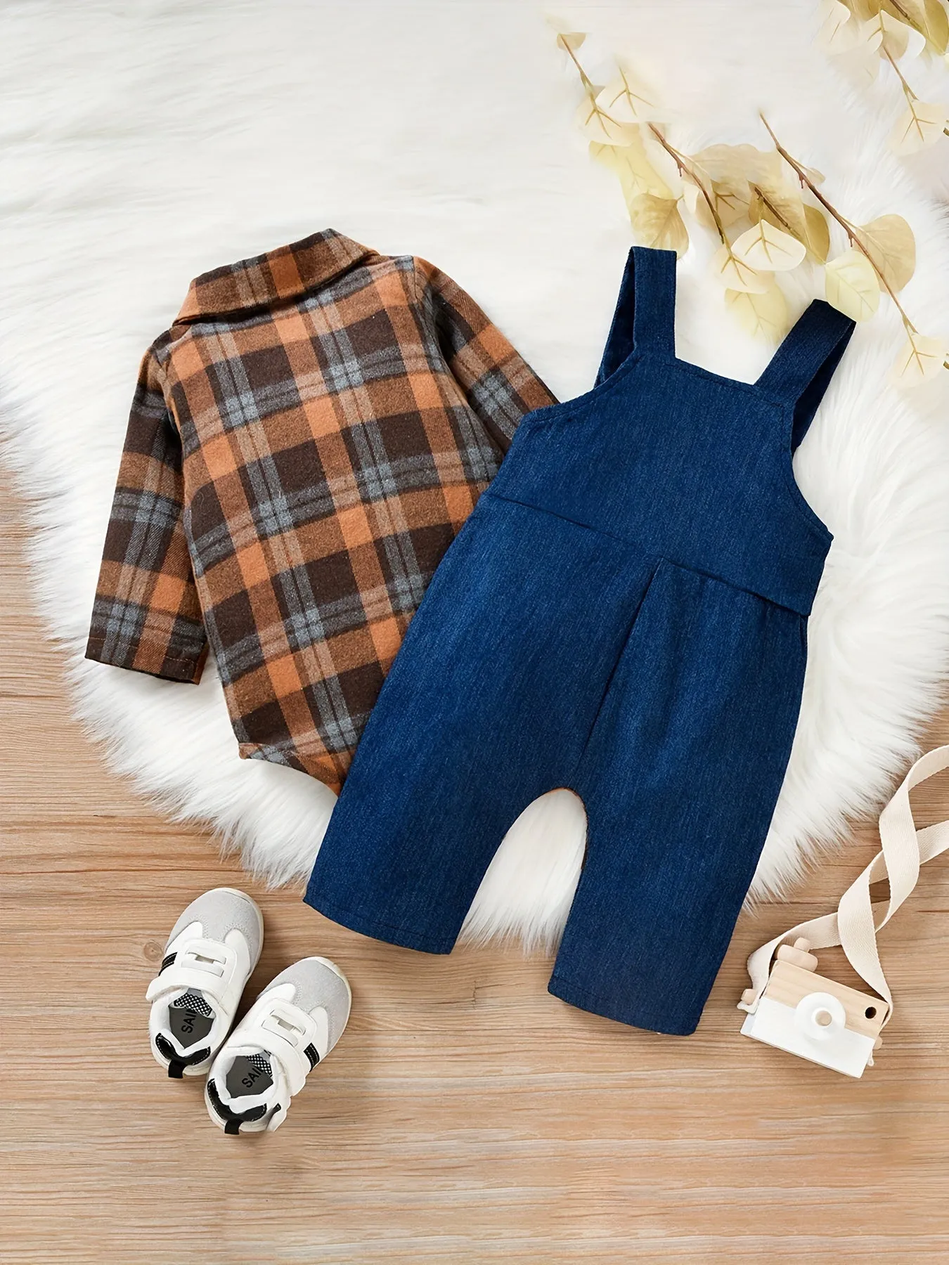 Adorable Plaid Romper and Overalls Set for Baby Boys