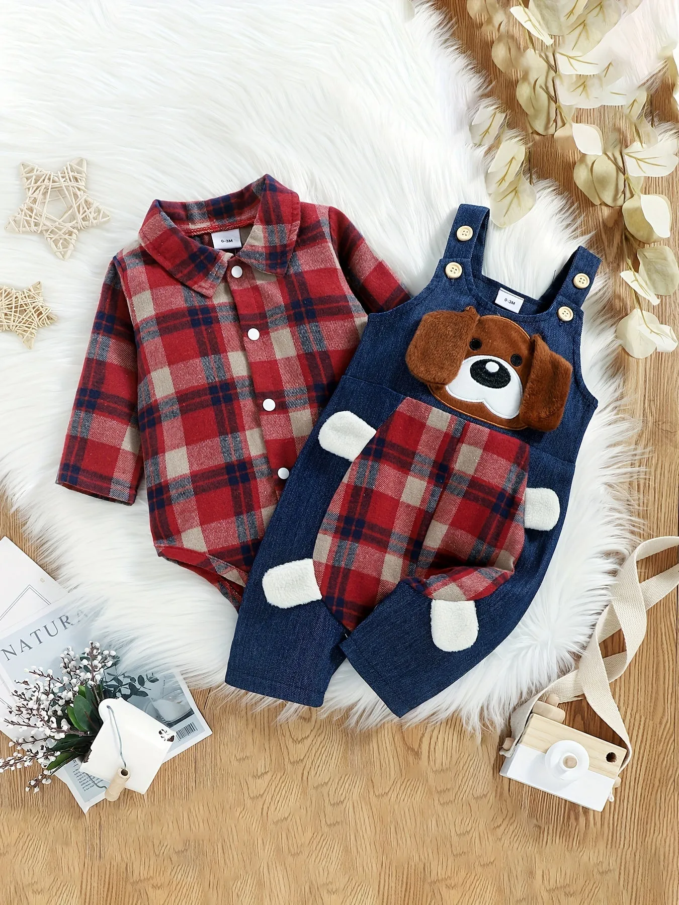 Adorable Plaid Romper and Overalls Set for Baby Boys