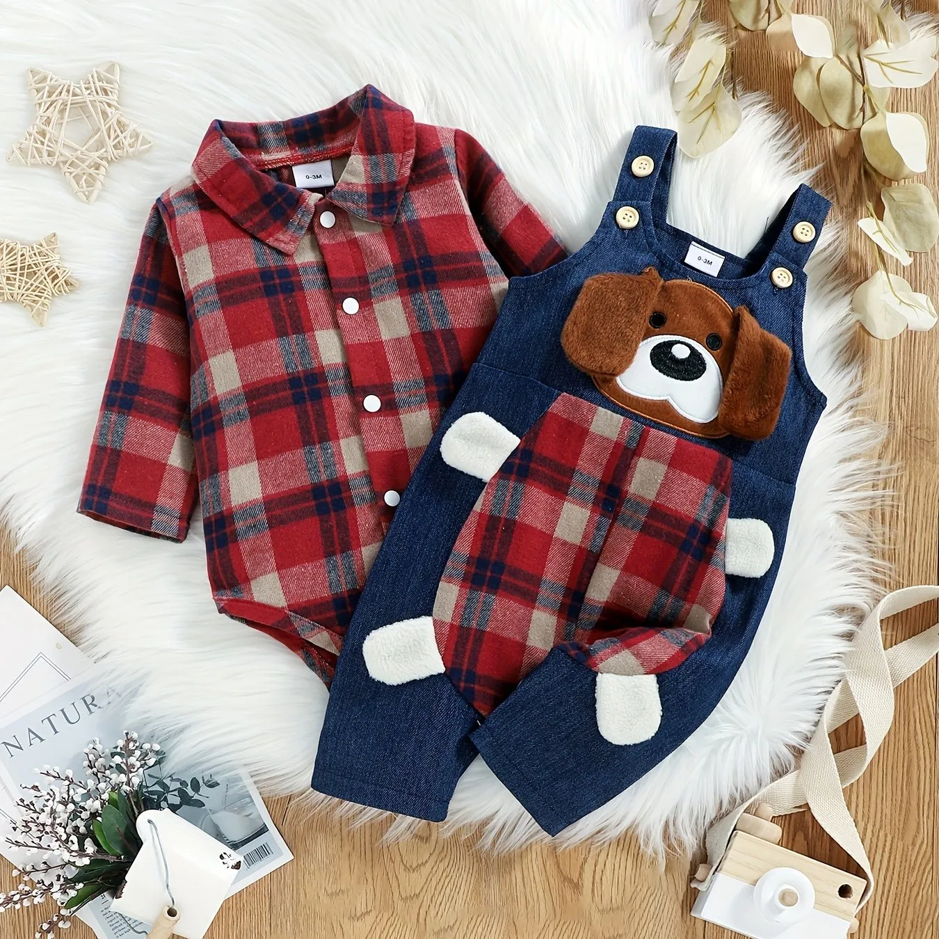 Adorable Plaid Romper and Overalls Set for Baby Boys