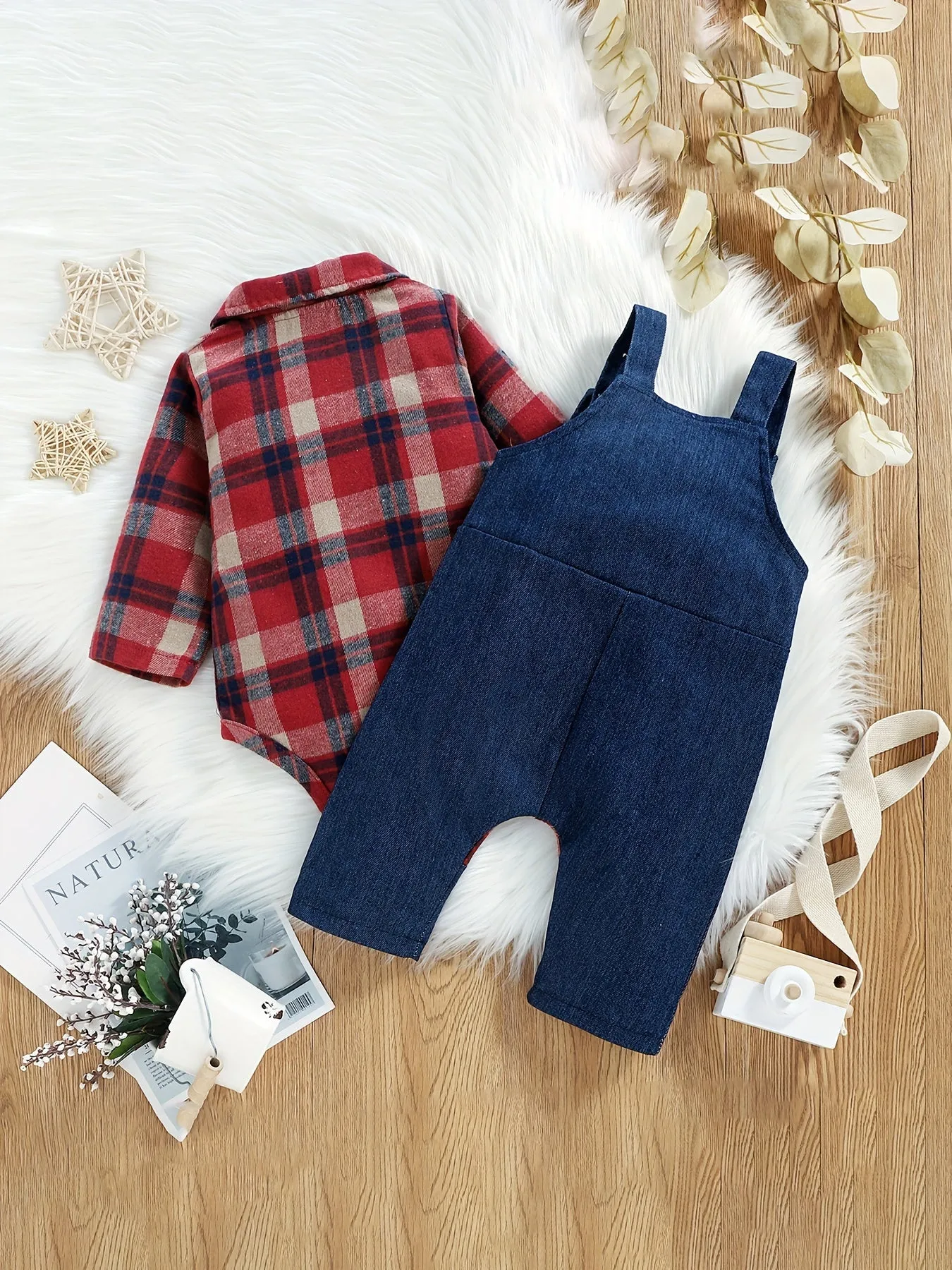 Adorable Plaid Romper and Overalls Set for Baby Boys