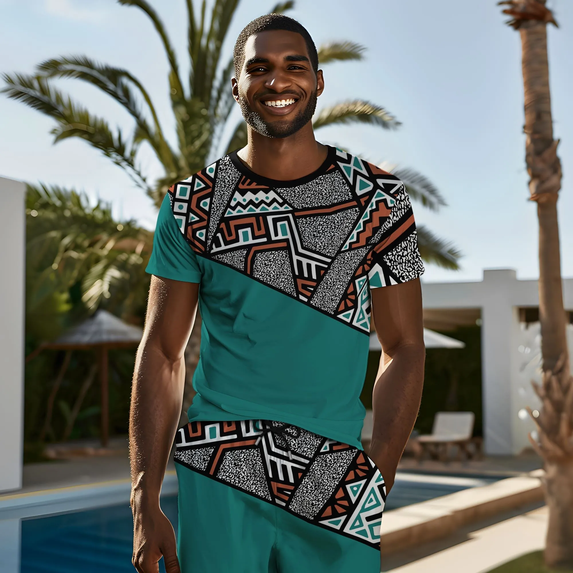 African Geometric Pattern T-shirt and Shorts Set