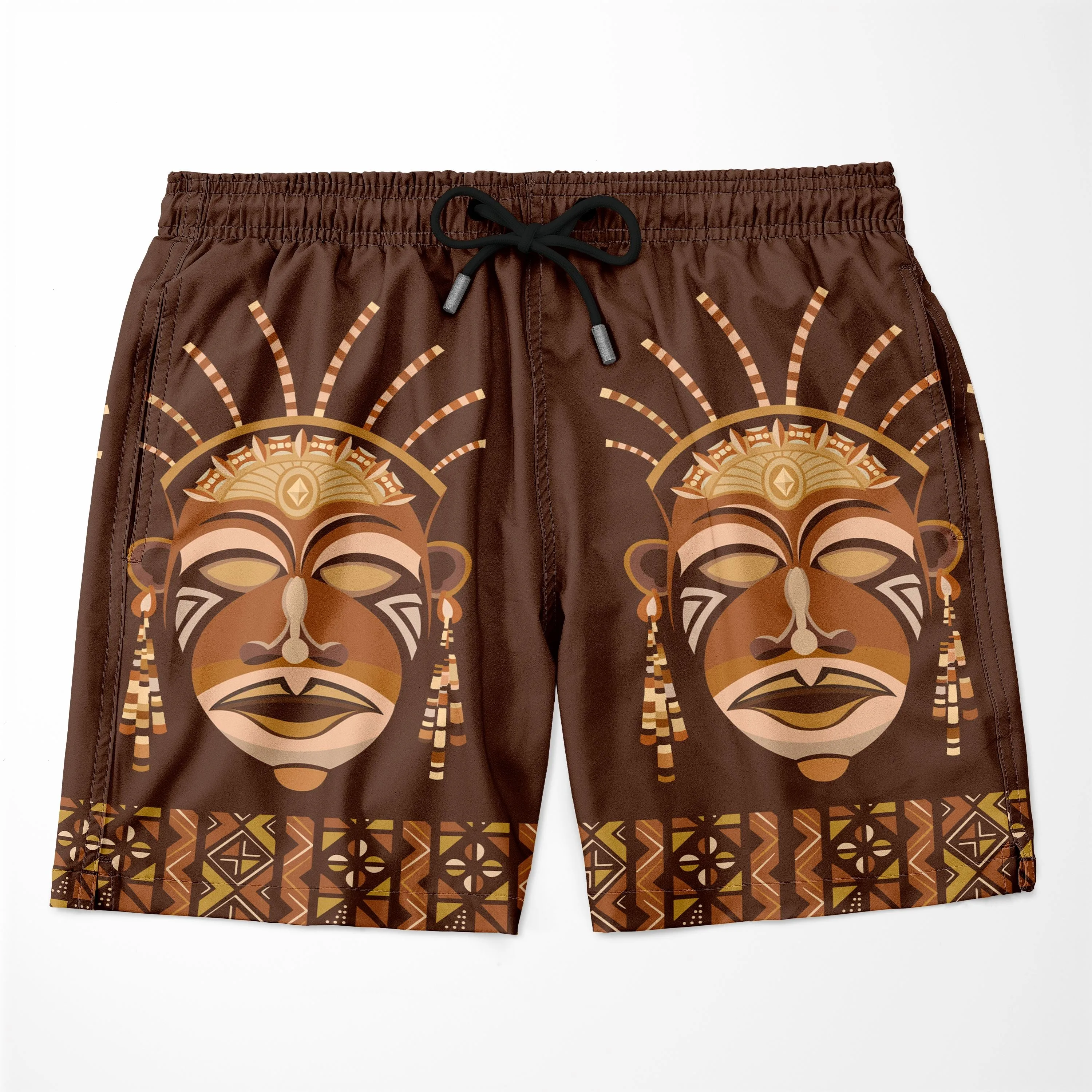 African Mask Printed Mudcloth T-shirt and Shorts Set