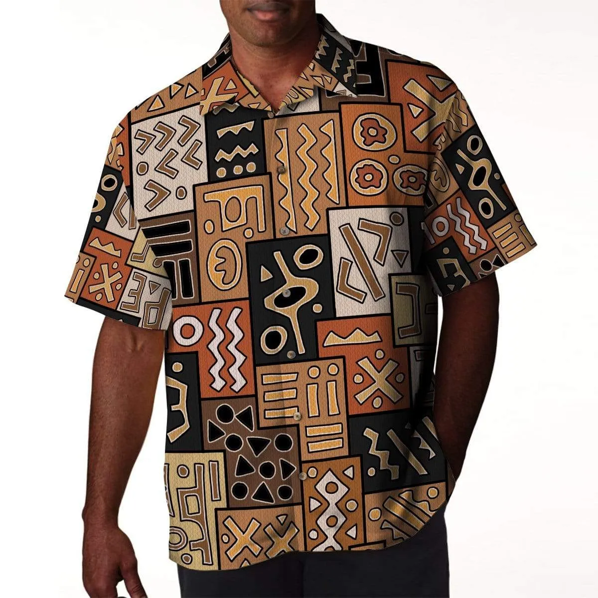 African Pattern Linen Hawaiian Shirt