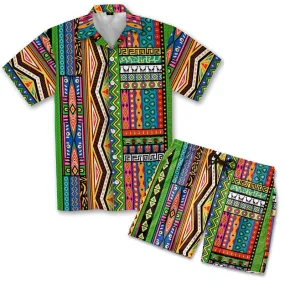 African Striped Patterns Hawaiian Shirt and Shorts Set