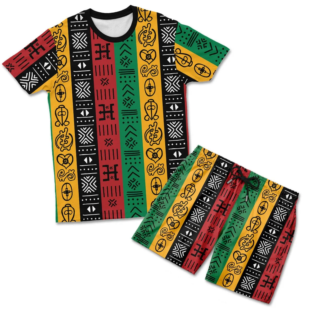 African Symbols In Pan-African Colors T-shirt And Shorts Set