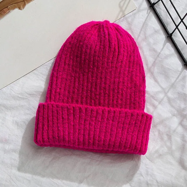 Aidase New Candy Colors Winter Hat Women Knitted Hat Warm Soft Trendy Hat Kpop Style Wool Beanie Elegant All-match Hat