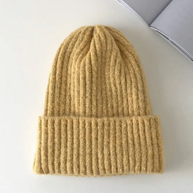 Aidase New Candy Colors Winter Hat Women Knitted Hat Warm Soft Trendy Hat Kpop Style Wool Beanie Elegant All-match Hat