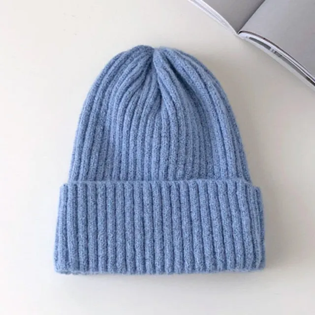 Aidase New Candy Colors Winter Hat Women Knitted Hat Warm Soft Trendy Hat Kpop Style Wool Beanie Elegant All-match Hat