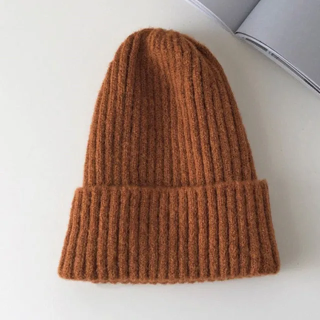 Aidase New Candy Colors Winter Hat Women Knitted Hat Warm Soft Trendy Hat Kpop Style Wool Beanie Elegant All-match Hat