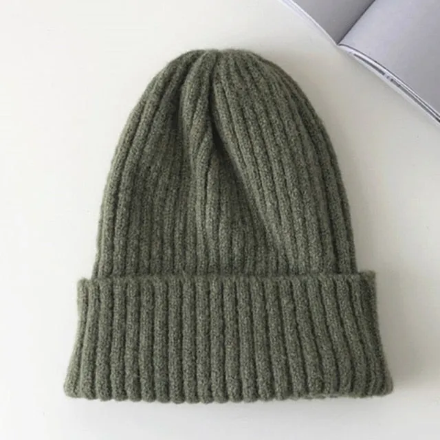 Aidase New Candy Colors Winter Hat Women Knitted Hat Warm Soft Trendy Hat Kpop Style Wool Beanie Elegant All-match Hat