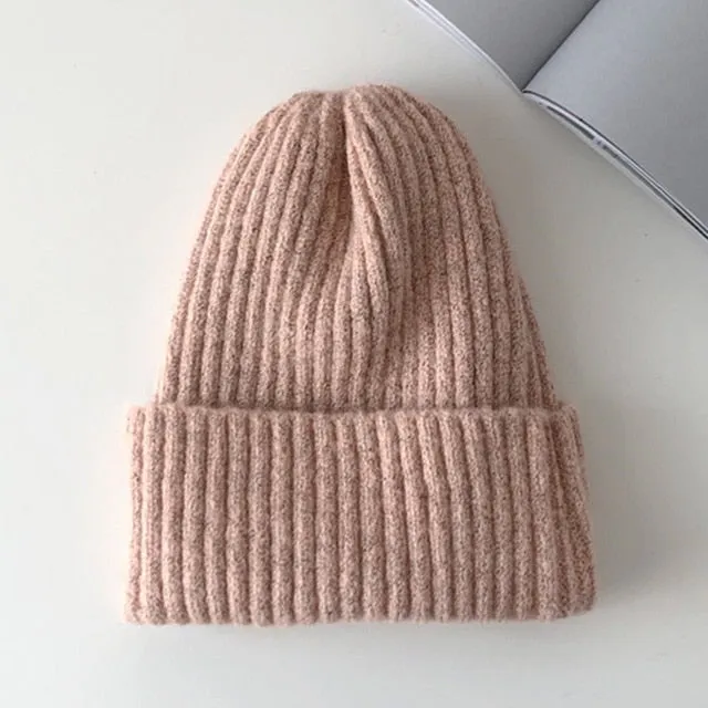 Aidase New Candy Colors Winter Hat Women Knitted Hat Warm Soft Trendy Hat Kpop Style Wool Beanie Elegant All-match Hat