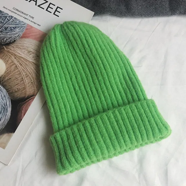 Aidase New Candy Colors Winter Hat Women Knitted Hat Warm Soft Trendy Hat Kpop Style Wool Beanie Elegant All-match Hat