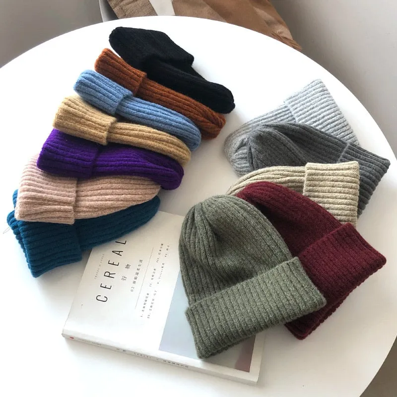 Aidase New Candy Colors Winter Hat Women Knitted Hat Warm Soft Trendy Hat Kpop Style Wool Beanie Elegant All-match Hat