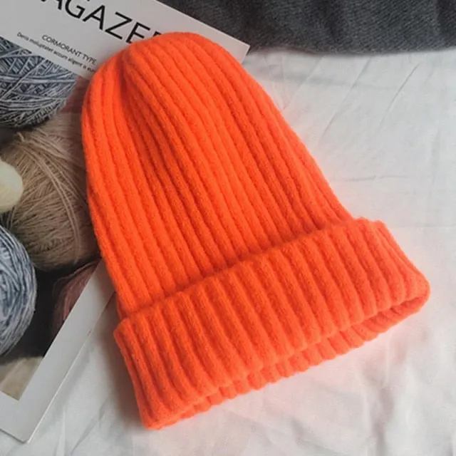 Aidase New Candy Colors Winter Hat Women Knitted Hat Warm Soft Trendy Hat Kpop Style Wool Beanie Elegant All-match Hat