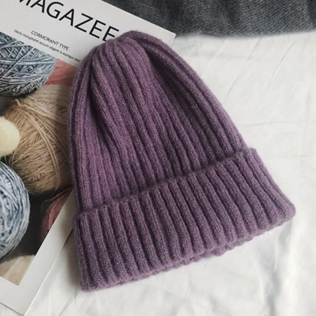 Aidase New Candy Colors Winter Hat Women Knitted Hat Warm Soft Trendy Hat Kpop Style Wool Beanie Elegant All-match Hat