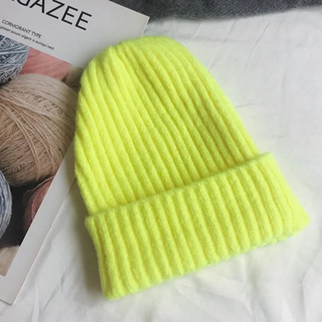 Aidase New Candy Colors Winter Hat Women Knitted Hat Warm Soft Trendy Hat Kpop Style Wool Beanie Elegant All-match Hat