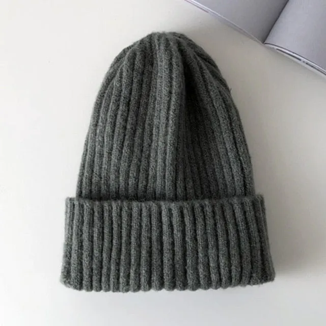 Aidase New Candy Colors Winter Hat Women Knitted Hat Warm Soft Trendy Hat Kpop Style Wool Beanie Elegant All-match Hat