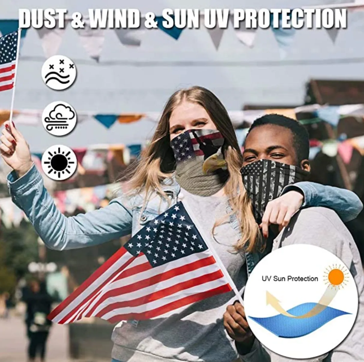 American US Flag Face Bandana Neck Gaiter, Sun UV Dust Protection Reusable Half Mask Scarf Motorcycle Balaclava for Men Women