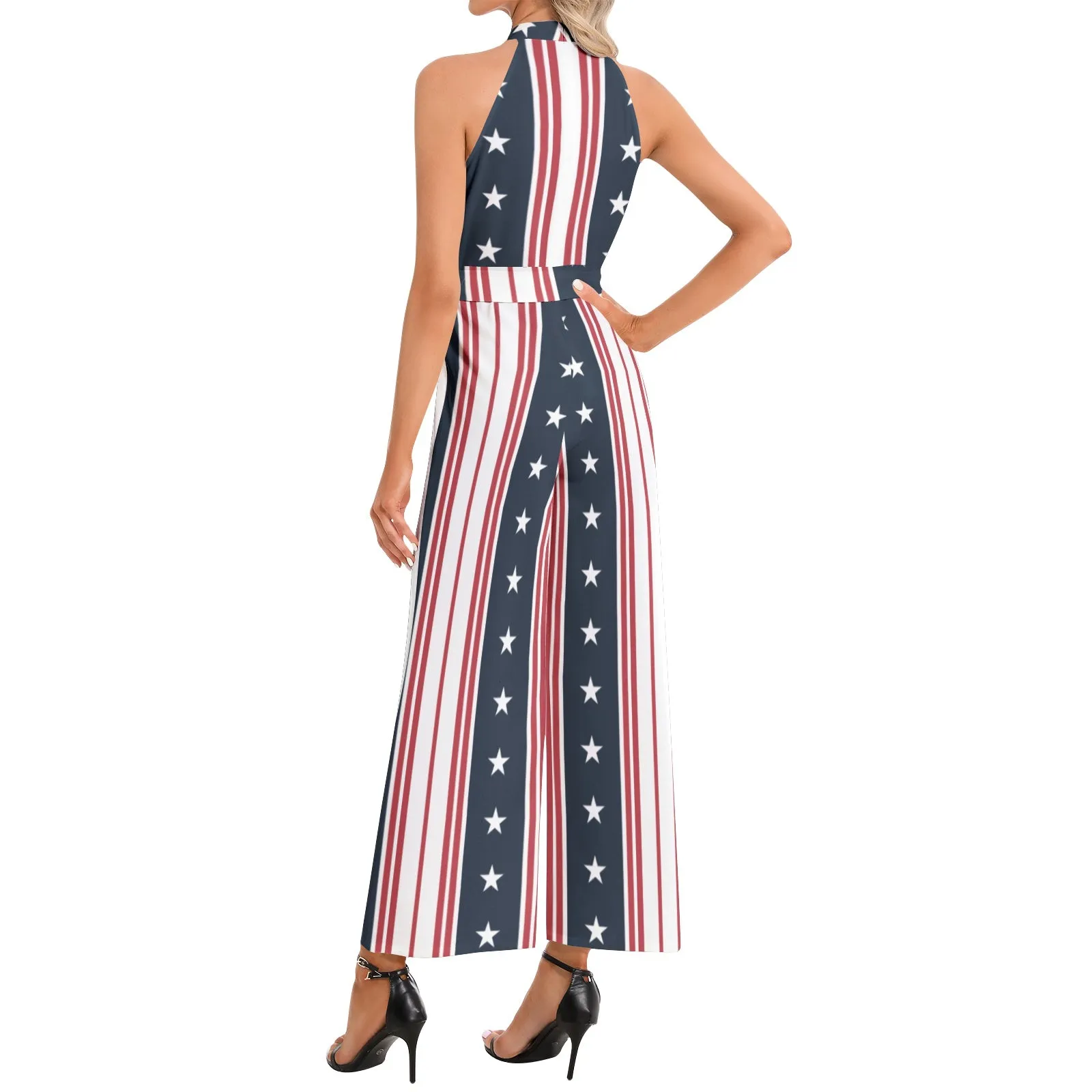 Americana Halter Neck Buckle Belted Jumpsuit