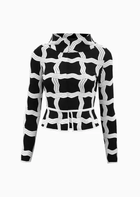 Anais - Jackie O Style, Black Jacket with White Graphic Ribbed Knit