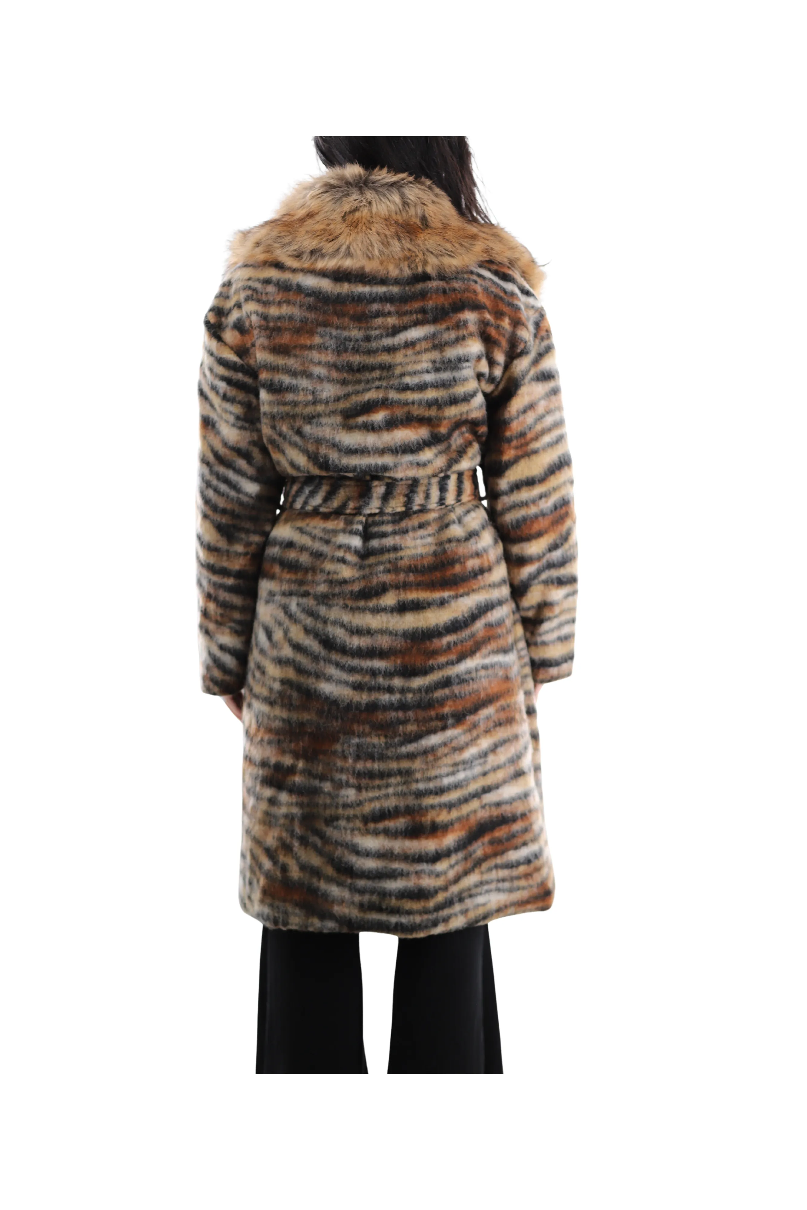 Animal Print Coat with Faux Fur Trim