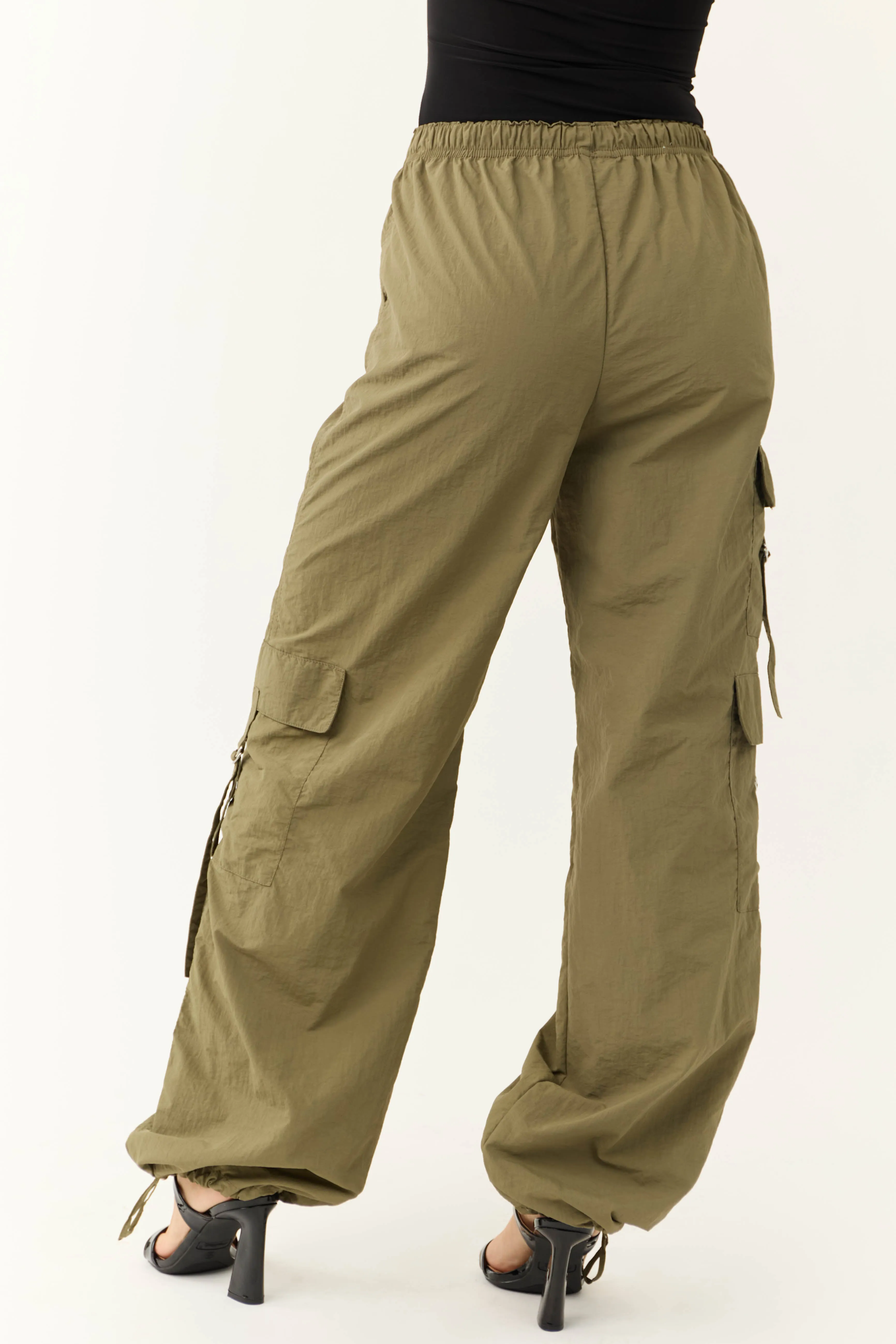 Army Cargo Pocket Drawstring Parachute Pants