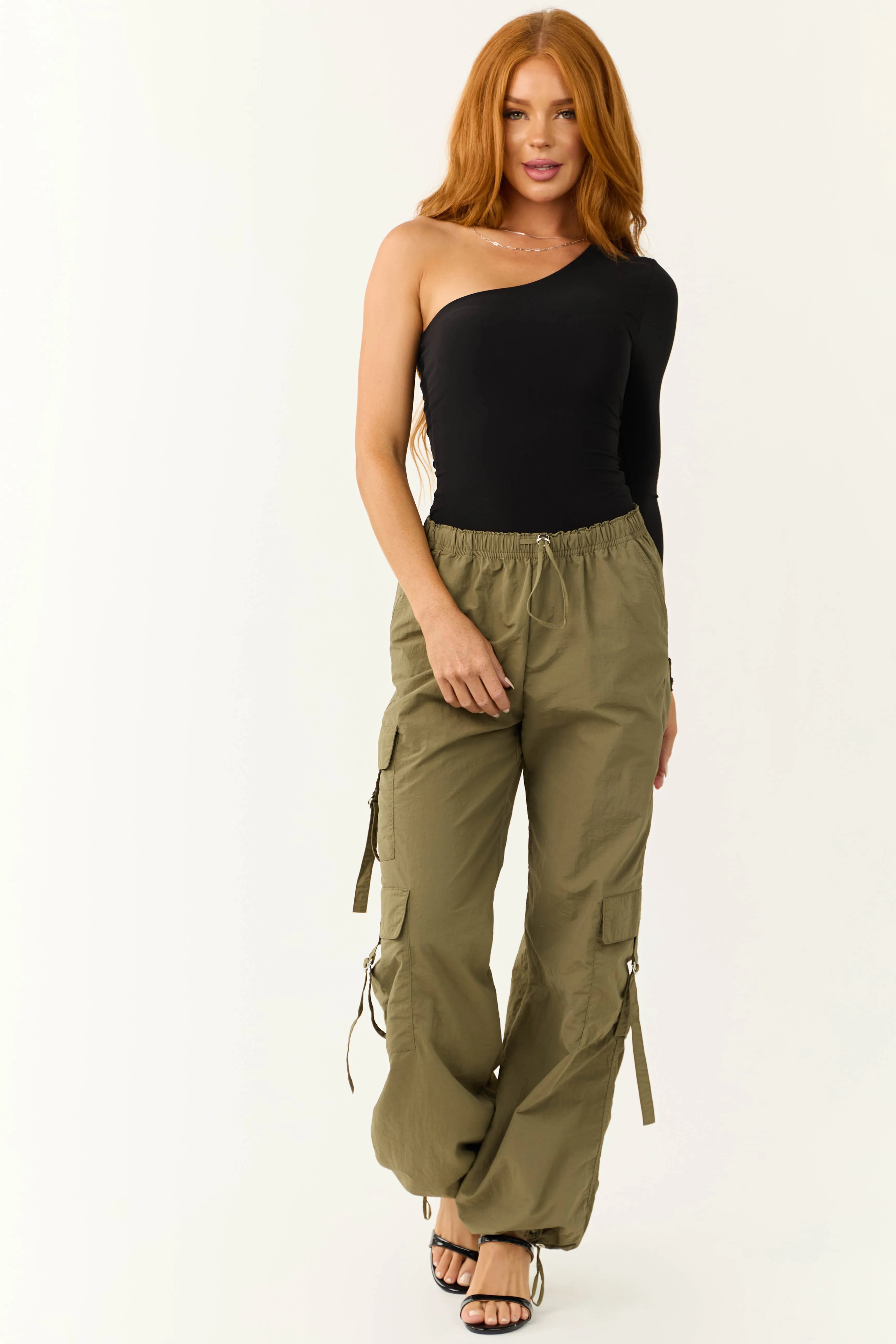 Army Cargo Pocket Drawstring Parachute Pants