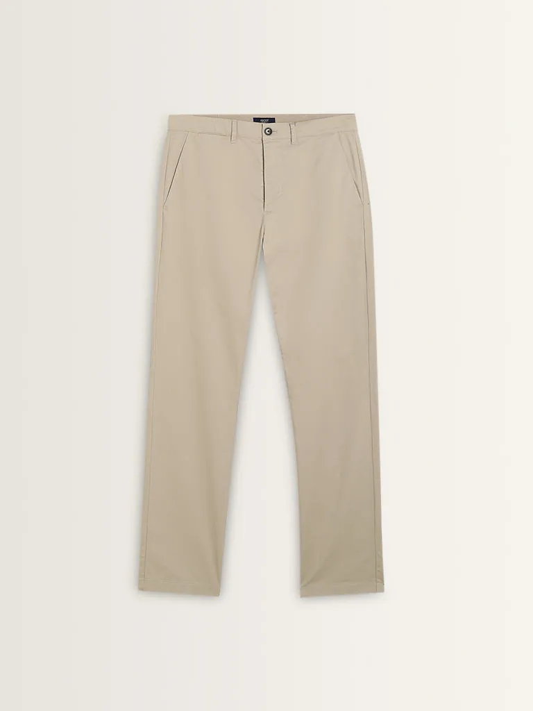 Ascot Beige Relaxed-Fit Mid-Rise Cotton Blend Chinos