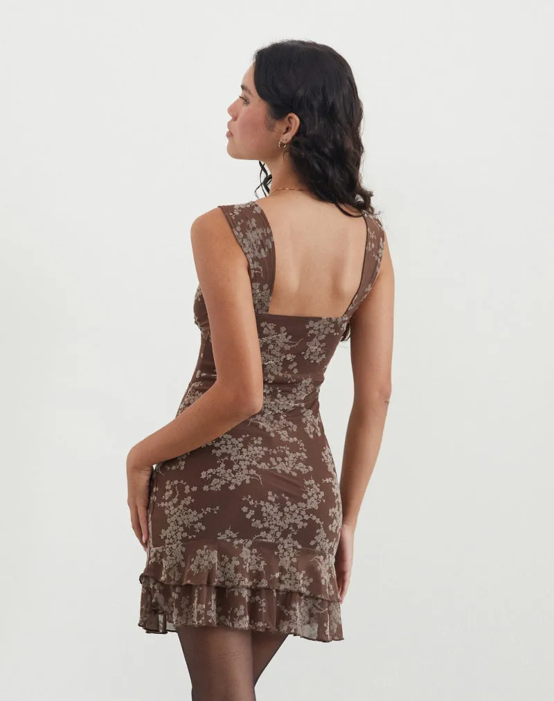 Astika Mini Dress in Blooming Vines Brown