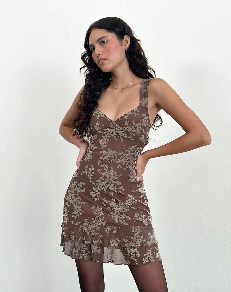 Astika Mini Dress in Blooming Vines Brown