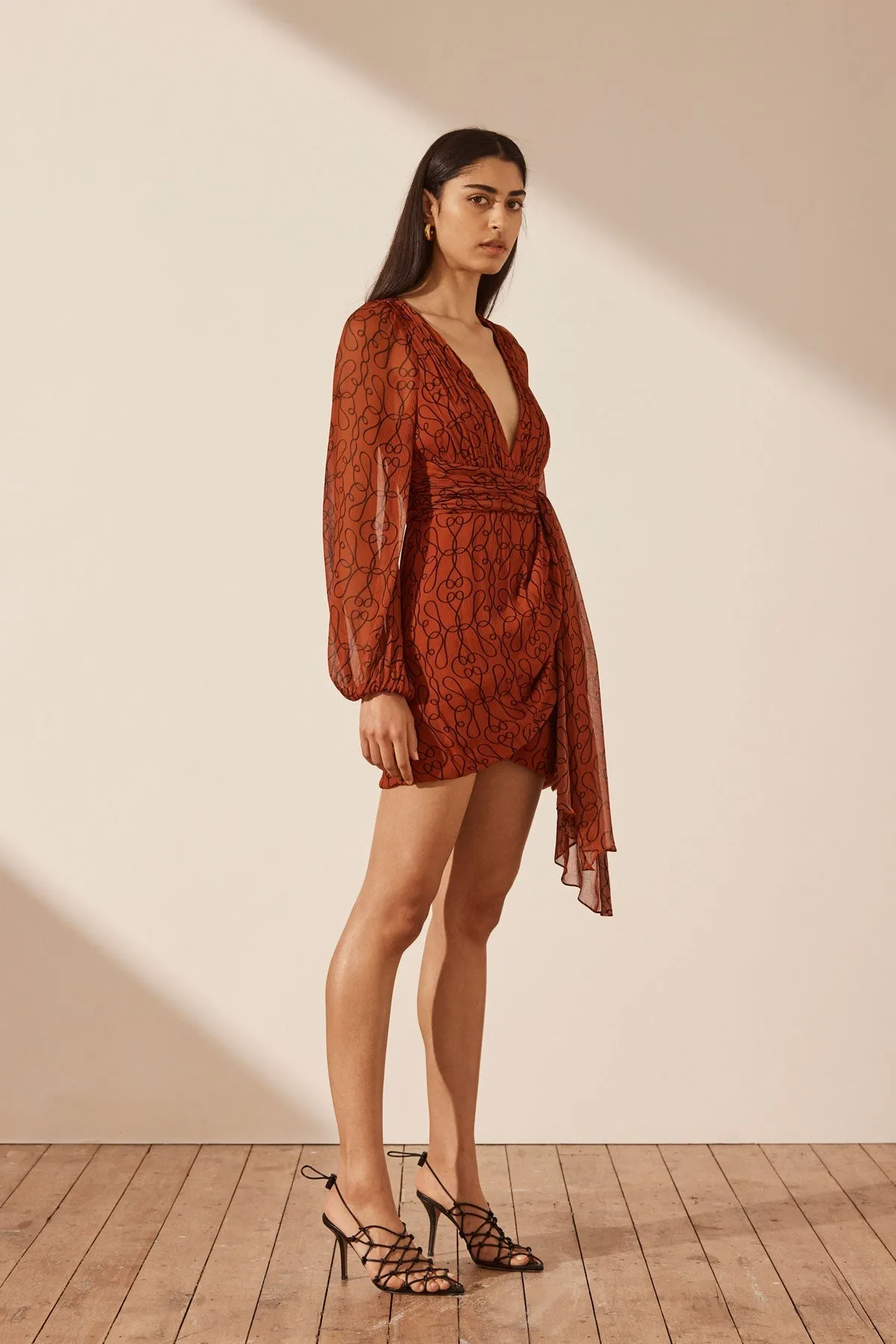 ATRANI PLUNGED LONG SLEEVE MINI DRESS