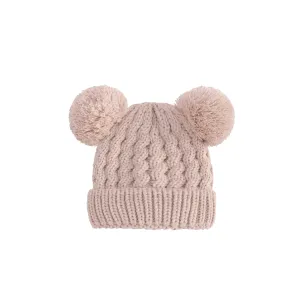 Baby Bear Pom Pom Knitted Beanie in Cream