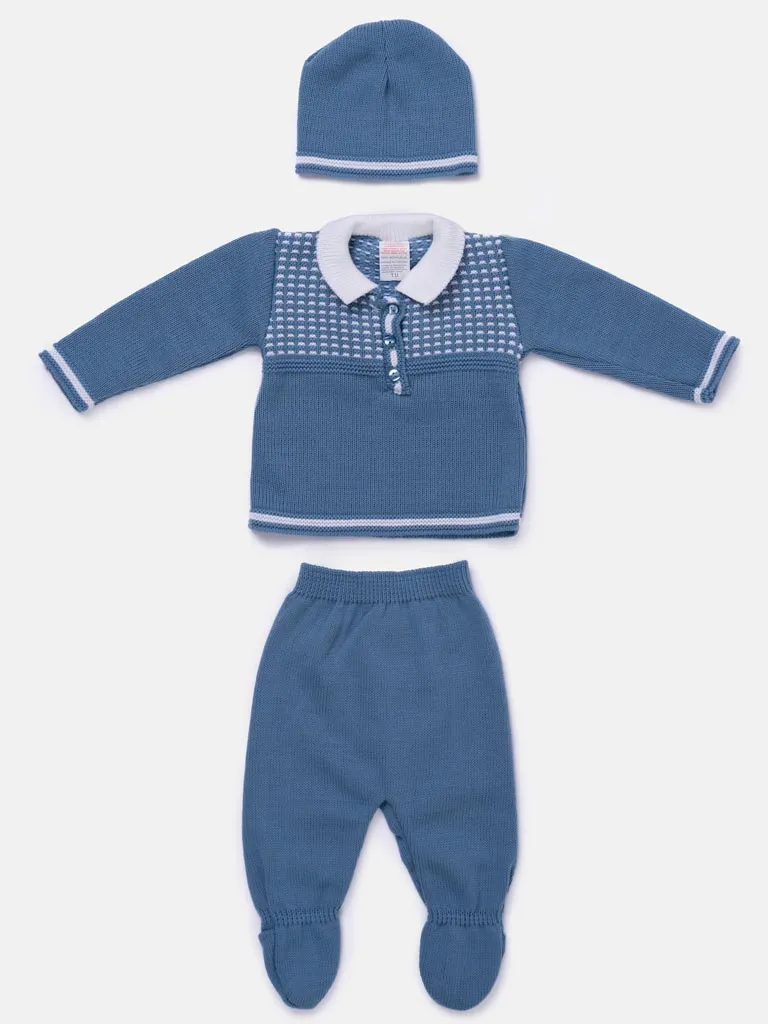 Baby Boy Elegant 3-piece Knit Gift Box Set - Blue