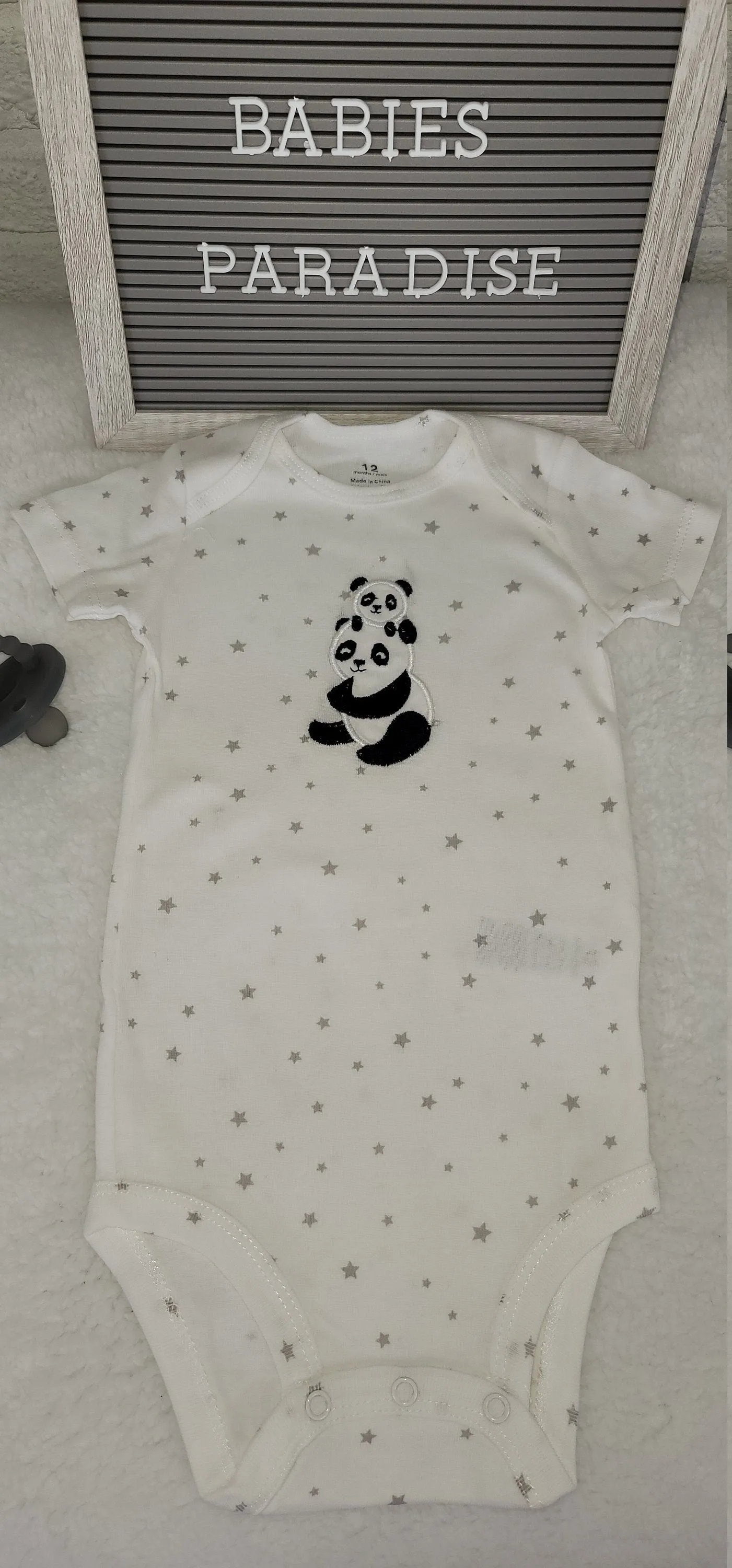 Baby Boy Onesie, Panda Design Onesie,  Star Design Onesie, 12 month Baby Boy Onesie, trendy onesie, Stylish Onesie, Trendy Bodysuit