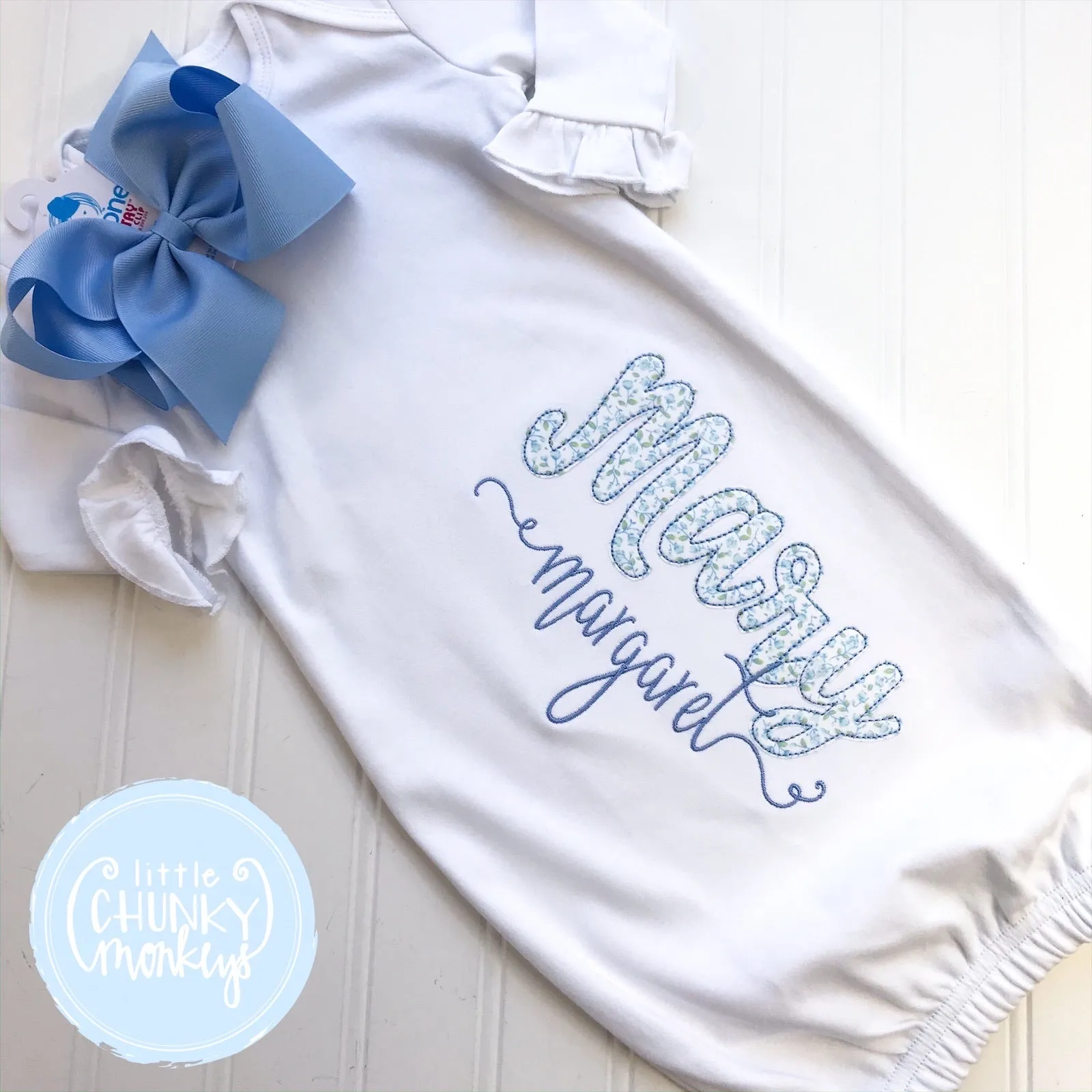 Baby Girl Gown - Bring Home Outfit - Personalized Newborn Gown with Applique   Personalization