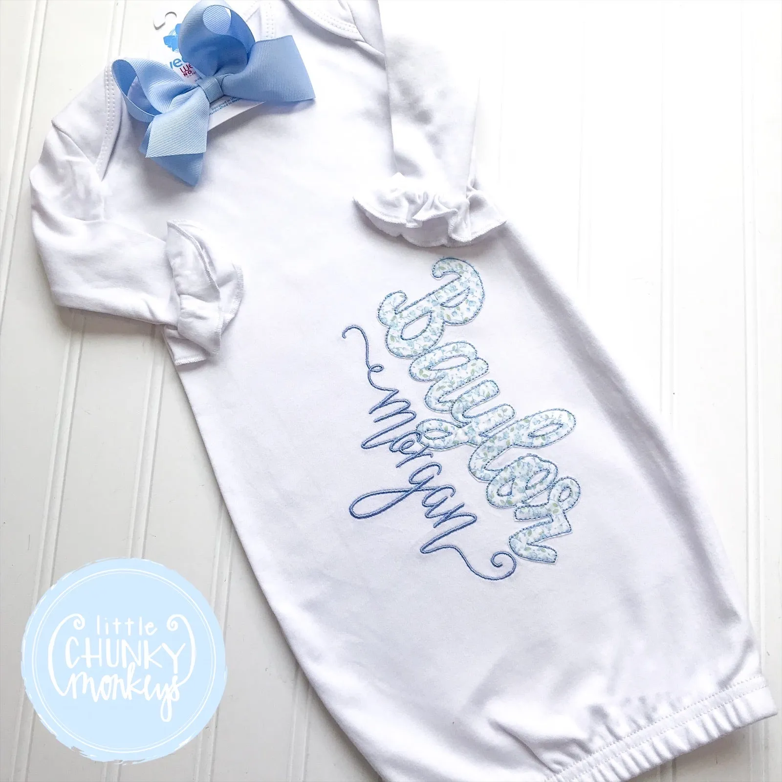 Baby Girl Gown - Bring Home Outfit - Personalized Newborn Gown with Applique   Personalization