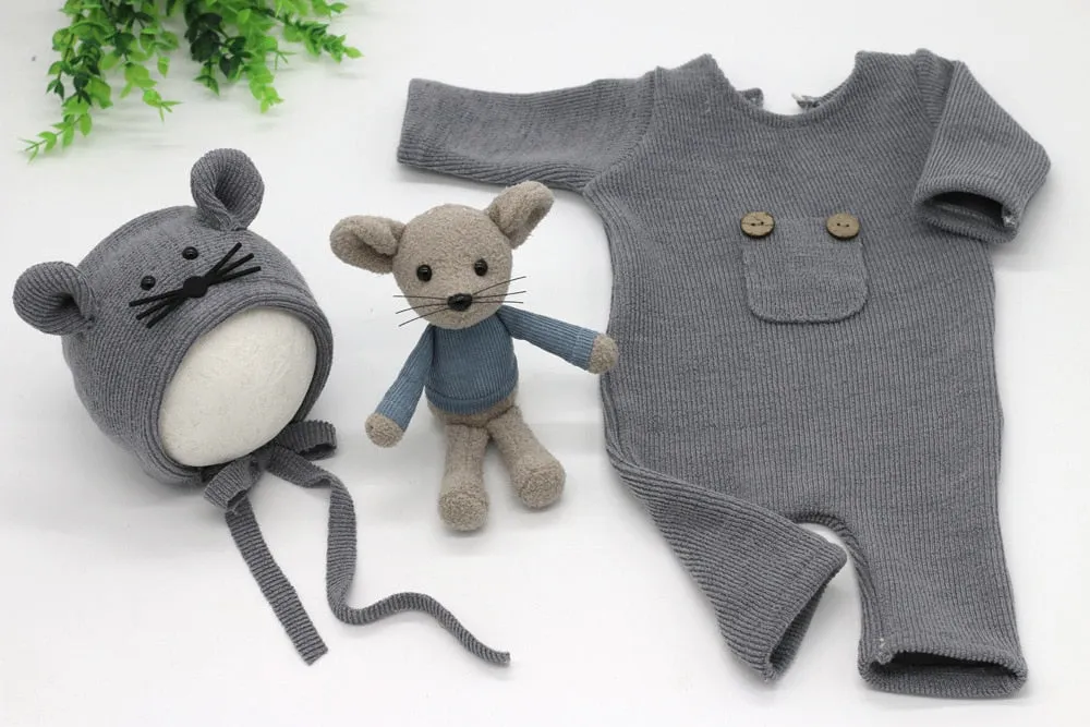 Baby Newborn Photography Props Mouse Doll Baby Boy Girl Romper Bodysuits Outfit  Photography Baby Studio Shooting Props Clothing