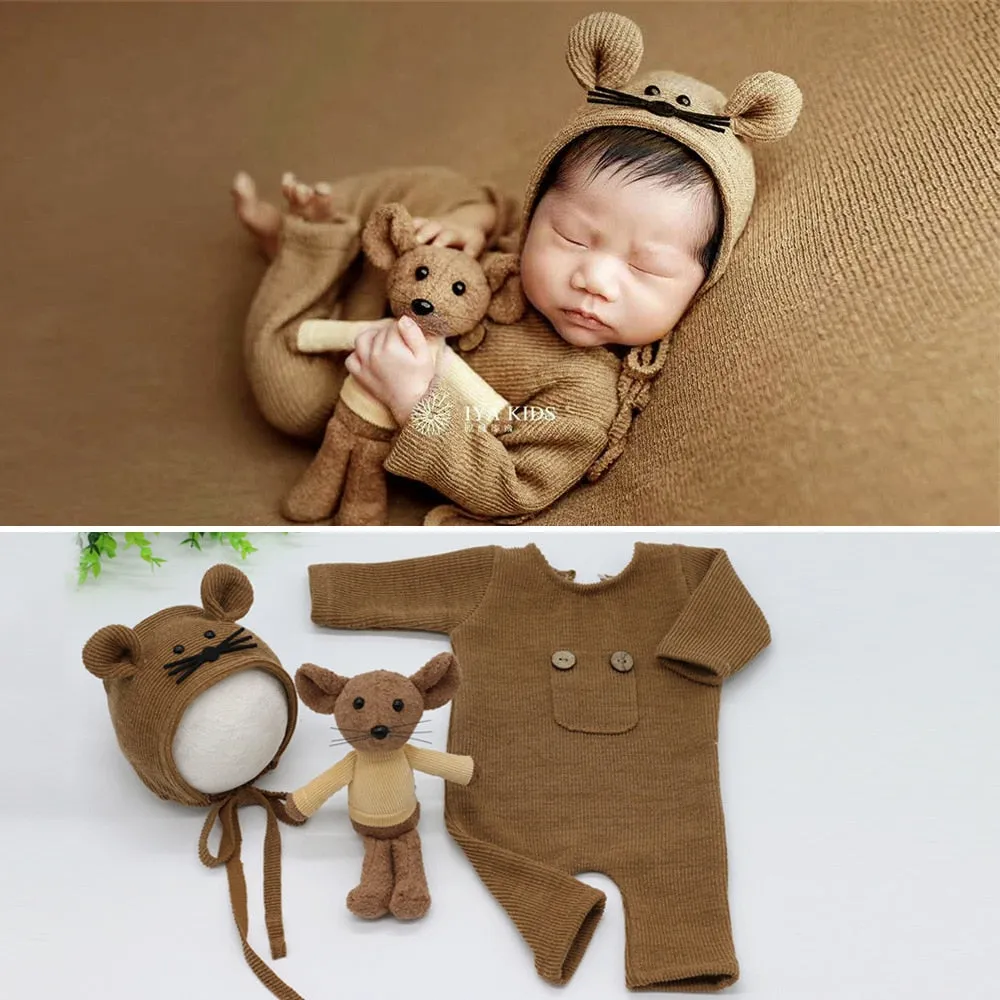 Baby Newborn Photography Props Mouse Doll Baby Boy Girl Romper Bodysuits Outfit  Photography Baby Studio Shooting Props Clothing