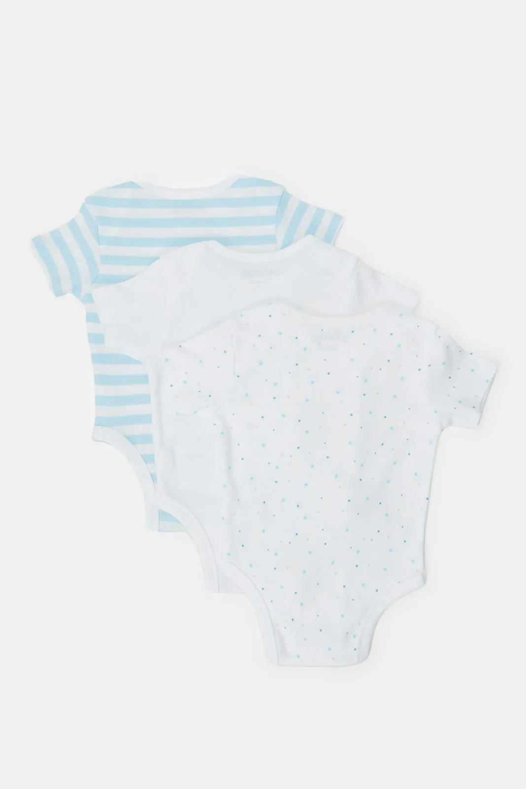 Baby White And Blue Printed Bodysuit Set (Pack Of 3)