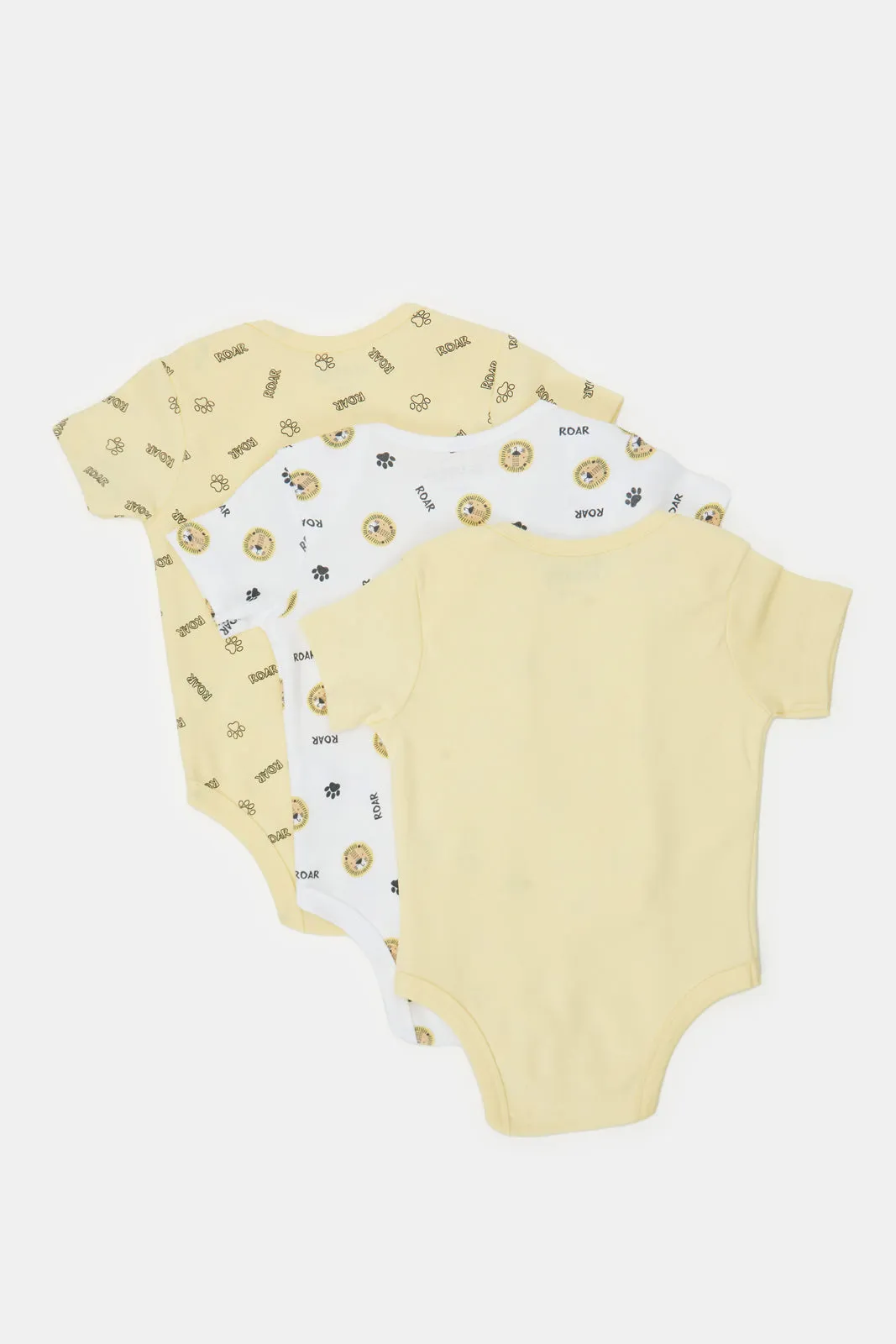 Baby Yellow And White Printed Bodysuit Set (Pack Of 3)