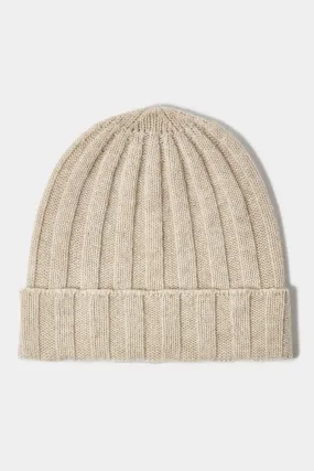 Beige Cashmere rib knit beanie - Made in Italy