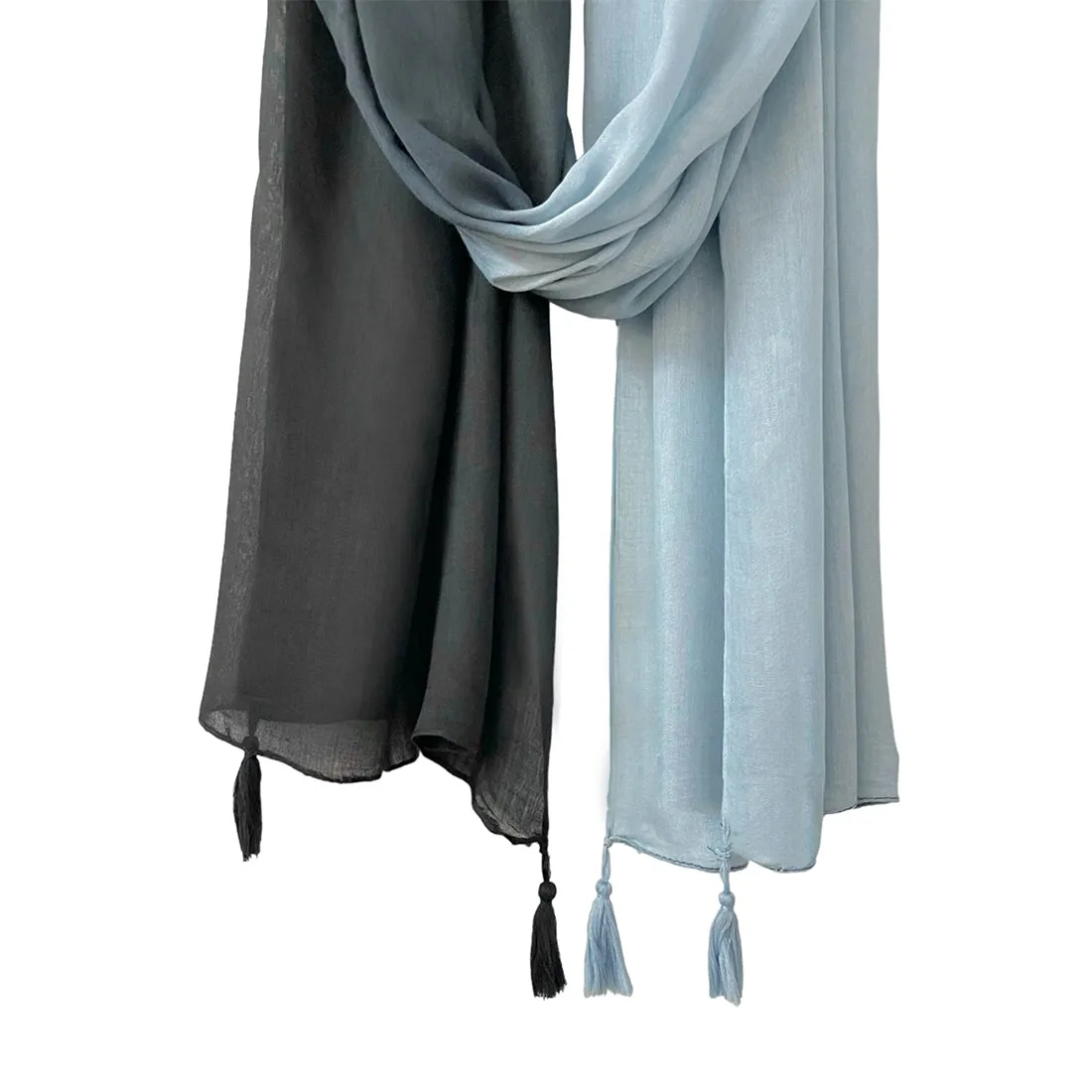 Black & Grey Ombre Double Shaded Viscose Scarf with Corner Tassels